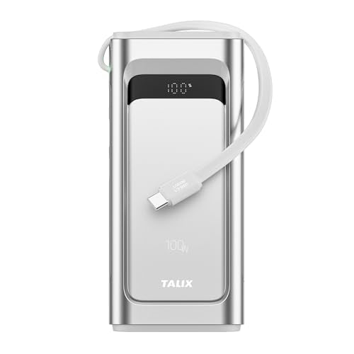 TALIX Portable Charger 100W, 10000mAh Power Bank with Built-in USB-C Cable, 3-in-1 Fast Charging Battery Pack for MacBook, iPhone 17/16/15 Series, Samsung Galaxy, iPad, Steam Deck, Travel Essentials