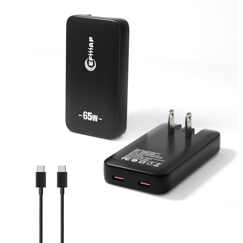 65W Flat USB C Charger Block, Slim Type C Charger Fast Charging - Compact Wall Charger for iPhone 17/16/15/14, MacBook Pro/Air, iPad, Samsung Galaxy S25/24/23, Pixel, Steam Deck, (Black with Calbe) - color: Black(Cable)-1PC