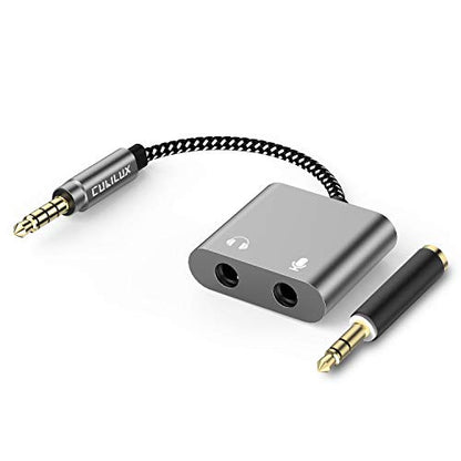 3.5mm TRS Audio Microphone to TRRS Male Adapter, 1/8” Headphone MIC Splitter Compatible with MacBook iPad Switch PS4 PS5 Xbox One/360 Smartphone Tablet Computer Laptop - color: Grey, size: 3.5mm, HP+MIC