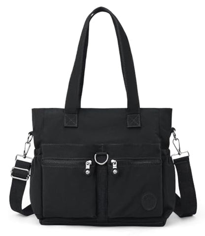 Tote Bag for Women Nylon Purse and Handbags Tote Purse Crossbody Bag Messenger Bag - color: Black