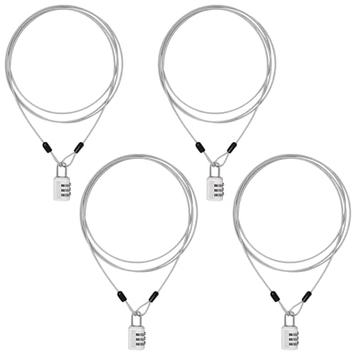 4PCS 6.6Ft Silver Long Security Cable Lock, 2.5mm Security Cables with Loops Double Loops Steel Bike Lock Cable Long Cables Locks Wire for Outdoor Clothesline Luggage - color: Silver, size: 6.6Ft x 2.5mm + Lock (4 Pack)