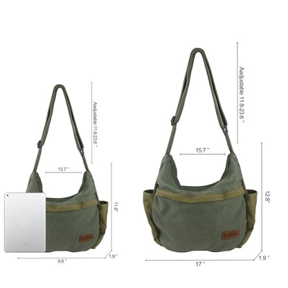 Large Canvas Messenger Bag with Multiple Pockets for Men and Women, Crossbody Shoulder Tote Hobo Laptop Bag - color: 81 - Black