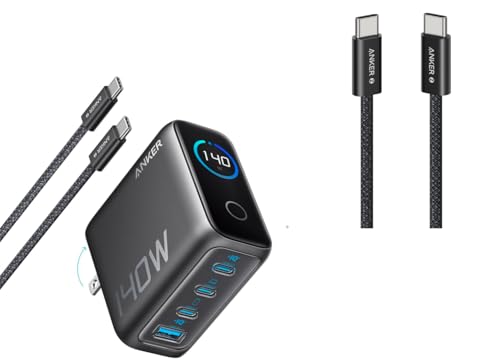 Anker Zolo USB C Cable, Braided and Dirt-Free Type C Fast Charging Cable, Slim Connector, for iPhone 16 Series, MacBook (240W) (Black, 3ft)&140W USB-C Charger, Anker Laptop Charger, 4-Port Mu
