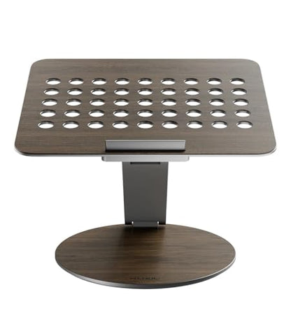 KU XIU Adjustable Laptop Stand with 7-in-1 Hub, Foldable Portable Aluminum Laptop Riser with 360° Swivel Base for Desk, Ergonomic Computer Notebook Stand Holder for All Laptops 10-17"-Gray (Wooden) - color: Wooden