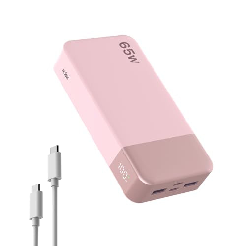 NOBIS 20000mAh Battery Pack Power Bank 65W Power Bank, Portable Charger with Digital Display, Dual USB-C/USB-A Fast Charging for Laptop, Phone, Tablet, Travel-Friendly External Battery Pack - color: Pink