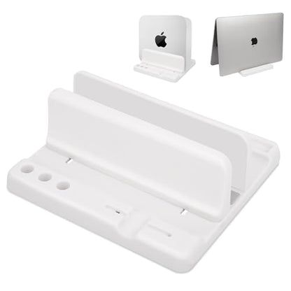 Vertical Laptop Stand Holder, ABS Organizer with Adjustable Dock, 3/4 in 1 Design Extra Storage Space-Saving, Sturdy Laptop Computer Holder for PC, MacBook, Mini PC, iPad (White, 1 Slot) - color: White