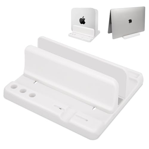 Vertical Laptop Stand Holder, ABS Organizer with Adjustable Dock, 3/4 in 1 Design Extra Storage Space-Saving, Sturdy Laptop Computer Holder for PC, MacBook, Mini PC, iPad (White, 1 Slot) - color: White