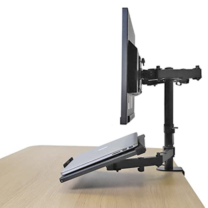 AEONS Dual Monitor and Laptop Desk Mount Combo Stand with Notebook Tray fits 17 inch, 3-in-1 Adjustable Triple Arm Mount fits 27 inch LCD Screen with VESA, Clamp and Cable Management, Black - style: Triple Arm & Tray, Black