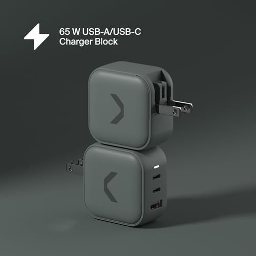 CLEMM Core USB-C, USB-A Wall Charger Block Power Adapter for MacBook, iPhone 17/16/15/14/13/12/11/X, Galaxy S24 Ultra/S23 65W Output Fast Charging, Foldable, GaN, PPS, 3.0, 3-Ports, Compact, Gray
