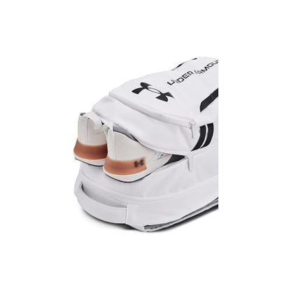 Under Armour Unisex-Adult Hustle 6.0 Backpack, (100) White/White/Black, One Size Fits Most - color: (100) White / White / Black, size: One Size