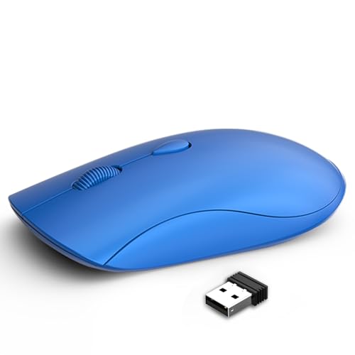 Slim Silent 2.4G Wireless Optical Mouse, Blue | Compatible MacBook, Chromebook, Laptop, PC; Quiet Click, 2400 DPI, Mini USB Receiver, Travel Portable Design - color: Blue