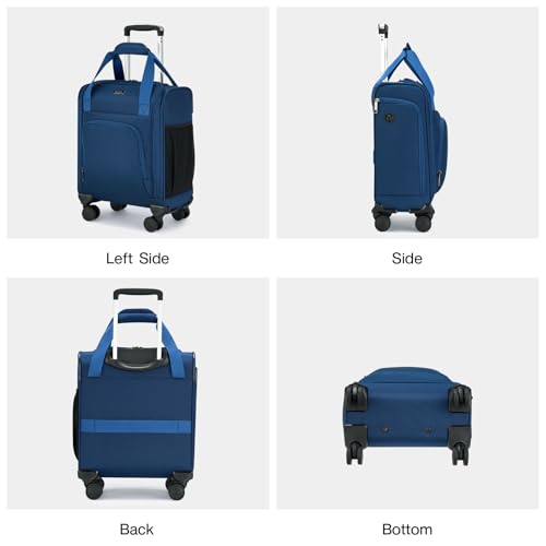 MILADA Underseat Carry On Luggage with Wheels, Airline Approved 16-inch Spinner Small Suitcase, Softside Travel Luggage, Personal Item Overnight Bag, Business Mini Suitcase for Women and Men, Blue - color: Blue