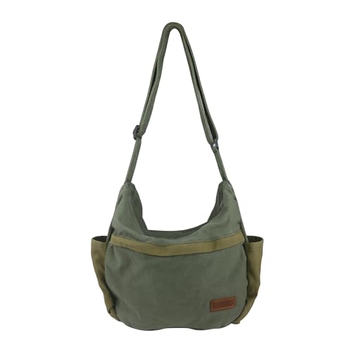 Large Canvas Messenger Bag with Multiple Pockets for Men and Women, Crossbody Shoulder Tote Hobo Laptop Bag - color: 82 - Green