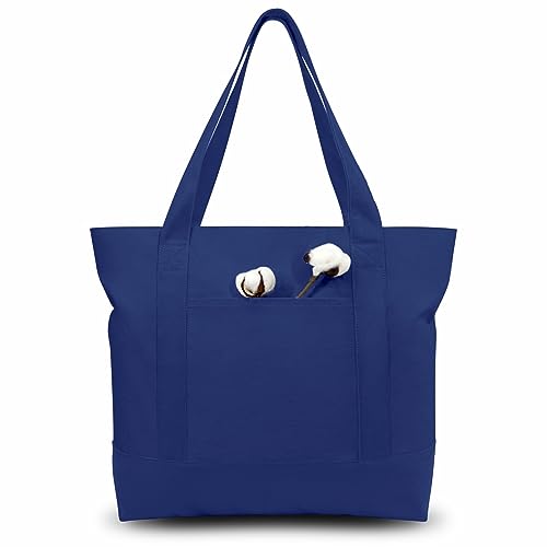 TOPDesign 1-Pack Canvas Tote Bag with an External Pocket, Reusable Grocery Shopping Bag, Top Zipper Closure, Daily Essentials (Blue) - color: Blue