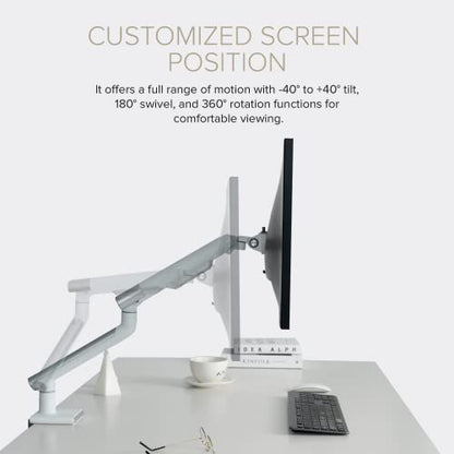 POUT E12 Dual Monitor Arm Mount Stand – Adjustable Full Motion Desk Mount for 17’’-32’’ Screens, Supports 4-22lbs per Arm, VESA 75x75mm & 100x100mm (White/Silver) - color: White/Silver/Daul