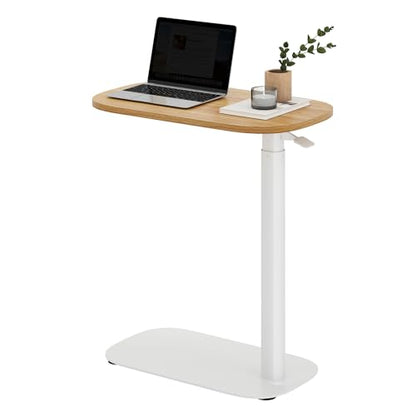 SANODESK 24''Pneumatic Adjustable Overbed Bedside Table with Hidden Casters | Medical Mobile Side End Table Laptop Computer Standing Desk Cart with Tray, Hospital and Home Use(23.6" W x 13.8" D,Maple) - color: Maple, size: Xsmall