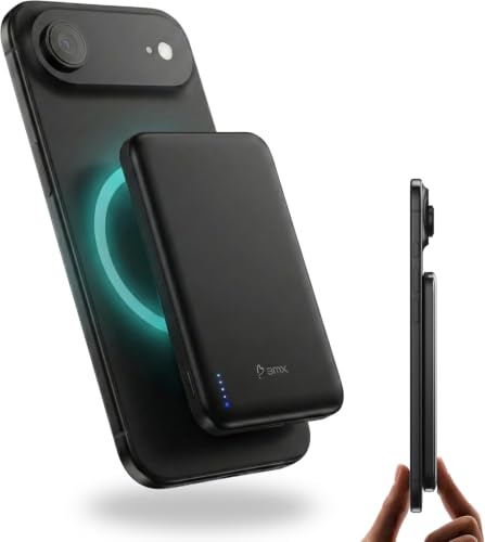 BMX Air Semi-Solid Power Bank, 5000mAh Qi2 (Black) | World's thinnest semi-solid 5000mAh at 6.8mm; semi-solid-state safety; MagSafe Compatible 15W Qi2; 20W USB-C; titanium shell - color: Black