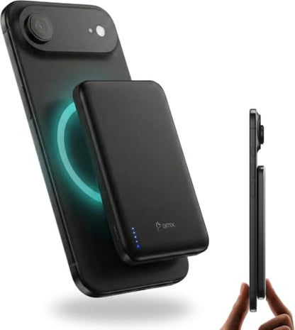 BMX Air Semi-Solid Power Bank, 5000mAh Qi2 (Black) | World's thinnest semi-solid 5000mAh at 6.8mm; semi-solid-state safety; MagSafe Compatible 15W Qi2; 20W USB-C; titanium shell - color: Black