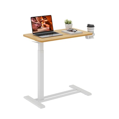 28'' Medical Overbed Bedside Table with Wheels,Rolling Table | 28''x16'' Maple Pneumatic Tilting Desktop,Overbed Bedside Table with Hidden Casters for Hospital Use - color: Maple, size: Small