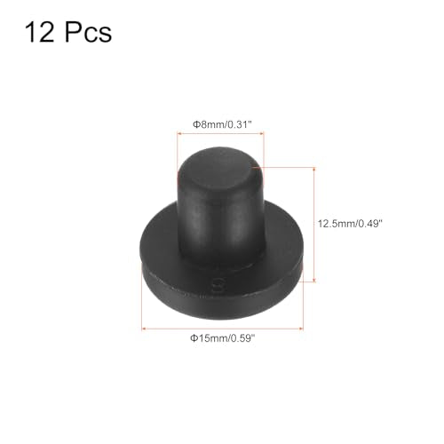 uxcell High Temp Silicone Plug Mount Dia 8mm/0.31 inch t Shaped Rubber Stopper Hole Plugs for Powder Coating Plating Waterproof Plugs Sealing Plugs Black Pack of 12(OD 15mm) - size: 8x15mm