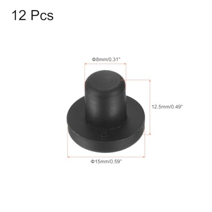 uxcell High Temp Silicone Plug Mount Dia 8mm/0.31 inch t Shaped Rubber Stopper Hole Plugs for Powder Coating Plating Waterproof Plugs Sealing Plugs Black Pack of 12(OD 15mm) - size: 8x15mm