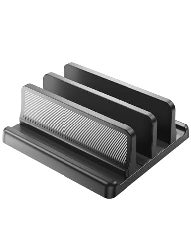 EAXBUX 4 in 1 Vertical Laptop Stand Holder,Adjustable ABS Plastic Desktop Management Notebook Dock,Vertical Laptop Stand Space-Saving for All MacBook/Surface/Samsung/HP/Dell/Chrome Book(Black) - color: Black, size: 2-Slot