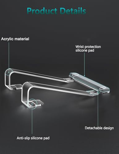 JCZT Clear Acrylic Laptop Stand for Desk, with Wrist Rest, Ergonomic Detachable Mount Compatible with 10-17'' All Laptops Such as MacBook Air Pro/HP/Dell/Lenovo - color: Acrylic Clear