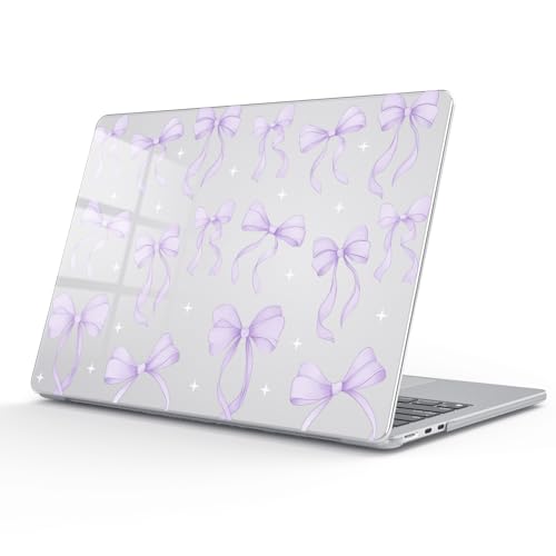 for MacBook Air 13.6 Inch Case M5/M4/M3/M2 2026-2022 Release A3449 A3240 A3113 A2681 Purple Bow Design Crystal Clear Girly Case Laptop Protective Hard Shell Cover - color: Bow/Purple