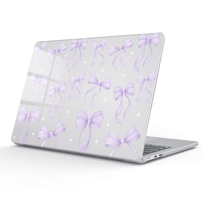 for MacBook Air 13.6 Inch Case M5/M4/M3/M2 2026-2022 Release A3449 A3240 A3113 A2681 Purple Bow Design Crystal Clear Girly Case Laptop Protective Hard Shell Cover - color: Bow/Purple