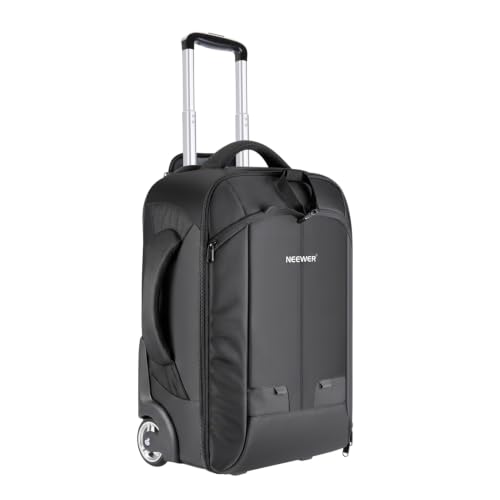 Neewer 2-in-1 Rolling Camera Bag Backpack Suitcase Style Convertible with Double Handle, Shockproof Trolley Case with Removable Padded for SLR/DSLR Cameras Tripod Lenses (Black/Red) | Convertible with Double Handle, Shockproof Trolley Case with Removable