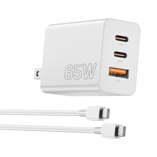 65W USB C Charger Block,3 Port GaN+ USB-C Wall Charger,100W PD Type C Multi Port Power Super Fast Charging Block Adapter&6FT Cable for Samsung Galaxy S26 Ultra/25/24,iPhone 17/16,iPad,MacBook (White) - color: white