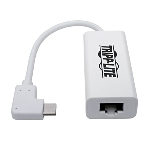 Tripp Lite Right Angle USB C to Ethernet Adapter, Thunderbolt 3 to Ethernet Adapter, Gigabit Ethernet Adapter, USB 3.1 Gen 1, 10/100/1000 Mbps, White (U436-06N-GBW-RA)