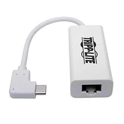 Tripp Lite Right Angle USB C to Ethernet Adapter, Thunderbolt 3 to Ethernet Adapter, Gigabit Ethernet Adapter, USB 3.1 Gen 1, 10/100/1000 Mbps, White (U436-06N-GBW-RA)