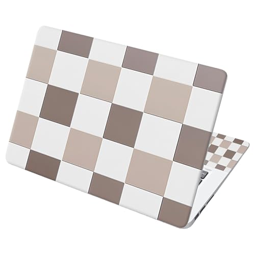Universal Laptop Skin Sticker with 2 Wrist Pad Decals, 3-Piece Removable Vinyl Laptop Cover, Brown Checkered Waterproof Anti-Scratch, Easy-Trim Fit for 13.3" 14" 15.6" Laptops - color: Brown Checkered