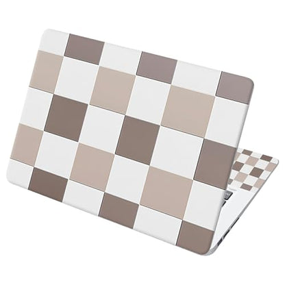 Universal Laptop Skin Sticker with 2 Wrist Pad Decals, 3-Piece Removable Vinyl Laptop Cover, Brown Checkered Waterproof Anti-Scratch, Easy-Trim Fit for 13.3" 14" 15.6" Laptops - color: Brown Checkered