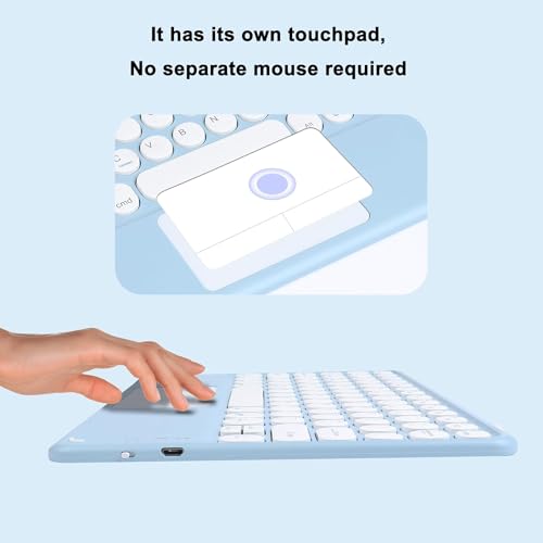 Wireless Keyboard with Touchpad, Ultra-Thin Rechargeable Bluetooth Keyboard Mini with Trackpad, Round Keys for iPad/iOS/Mac/Android/Windows (Blue) - color: light blue