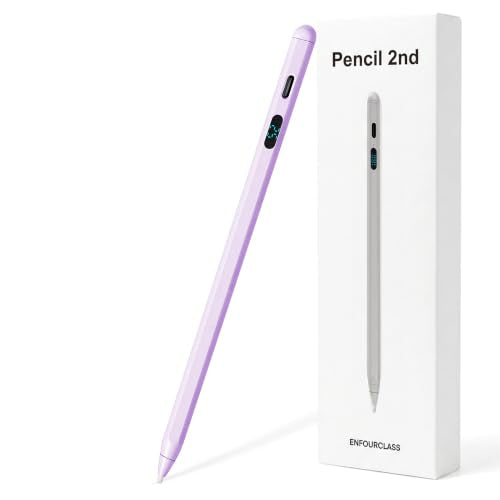 2-in-1 Dual Modes Stylus Pen with LED Power Display, Active Digital Pencil for iPad/iPhone/Android/Samsung Tablet Switch, Tilt Sensitivity for Drawing & Writing, Fast Charge, No Bluetooth (Purple) - color: Purple