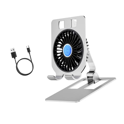 Aluminum Phone Tablets Cooling Stand with Built in Fan for Gaming and Streaming Foldable Design USB Type C Power Laptop Cooling Fan - color: Silver