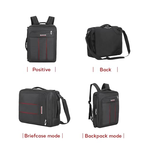 SAKOS Flash 3 in 1 Laptop Bag, 15.6 Inch Convertible Messenger, Shoulder Bag & Backpack, Water Repellent Travel Bag, Professional Work Bag for Men & Women, Briefcase with Laptop Compartment - Black - color: 5. Flash - Black/Red
