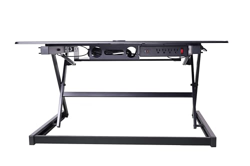 Rocelco 40" Height Adjustable Standing Desk Converter with AC Outlet USB Charger and Dual Monitor Arm Mount - Sit Stand Up Tabletop Riser - Sliding Keyboard Tray - Black (R DADRB-40-ACUSB-DM2) - color: Black Acusb, size: 40", style: Riser+Dual Mount