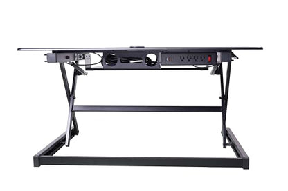 Rocelco 40" Height Adjustable Standing Desk Converter with AC Outlet USB Charger and Dual Monitor Arm Mount - Sit Stand Up Tabletop Riser - Sliding Keyboard Tray - Black (R DADRB-40-ACUSB-DM2) - color: Black Acusb, size: 40", style: Riser+Dual Mount