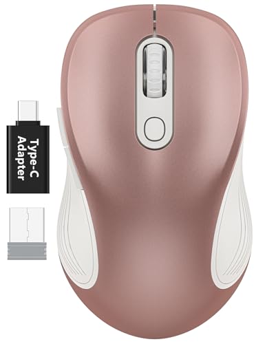 WisFox 2.4G Wireless Mouse for Laptop, Ergonomic Computer Mouse with USB Receiver and Type-C Adapter, 3 Adjustable Levels DPI, 6 Button Cordless Wireless Mice (Rose Gold) - color: Rose Gold