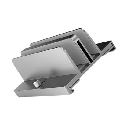 KOMBIUDA Aluminum Adjustable Dual-Slot Vertical Laptop Stand Tablet Base Holder Gray for Desk Organization and Space Saving