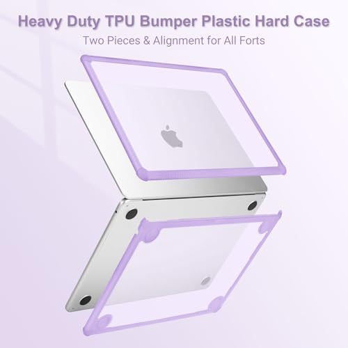 MOSISO Compatible with MacBook Air 13 inch Case M5 2026 M4 M3 M2 2025-2022 | A3449 A3240 A3113 A2681, 3 in 1 Kit Crack-Resistant Heavy Duty Protective Hard Shell Case Cover with TPU Bumper, Purple - color: Purple