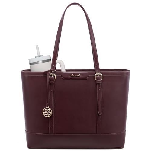 LOVEVOOK Laptop Bag for Women, 15.6 Inch Large Work Tote Bag with 40oz Cup Holder, Waterproof PU Leather Computer Briefcase for Teacher, Professional Business Shoulder Purse Burgundy - color: Burgundy, size: 15.6 inch
