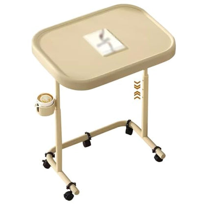 Flip-top Standing Desk Adjustable Height Laptop Table, Living Room Sofa Side Lifting Workstation, Portable Bedside Table with Casters(Beige) - color: Beige