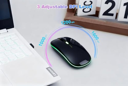 Wireless Bluetooth Mouse Rechargeable Long Lasting Dual Mode - BT 5.2 & 2.4G Silent RGB LED Mice, Slim Portable Ergonomic Mouse for Laptop/PC/Tablet/MacBook/iPad/Apple Devices(Matte Black) - color: Matte Black
