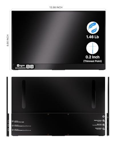 Ingnok 15.6'' FHD IPS Portable Monitor – Ultra Slim External Screen with USB C/HDMI for Laptop, Mac, PC, Phone, PS4, PS5, Switch (Renewed)