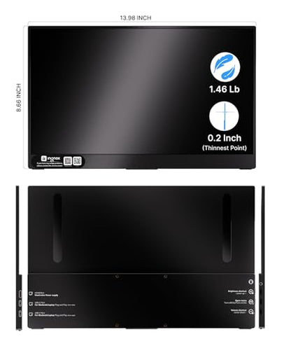 Ingnok 15.6'' FHD IPS Portable Monitor – Ultra Slim External Screen with USB C/HDMI for Laptop, Mac, PC, Phone, PS4, PS5, Switch (Renewed)