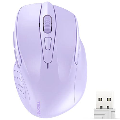 TECKNET Wireless Mouse, 2.4G Ergonomic Computer Mouse, 2600 DPI, Lavender | Ergonomic Design with Side Grips, Adjustable DPI, 2-Year Battery, Compact Size, USB-A Plug & Play, Wide OS Compatibility - color: Lavender